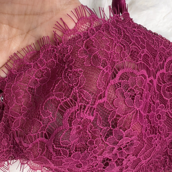 Victoria’s Secret Dream Angels Burgundy Floral Lace Unlined Balconette Bra 36D - Picture 6 of 7